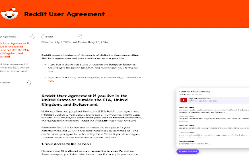 Contract King :: Finds the terms of service and privacy policies on a site, then tells you in plain language what you are agreeing to.