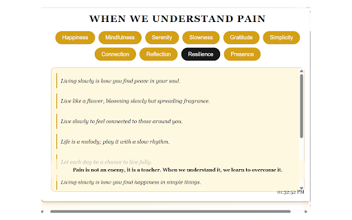 When We Understand New88 :: A extension with nspirational quotes about living slowly and finding peace, categorized into 10 themes