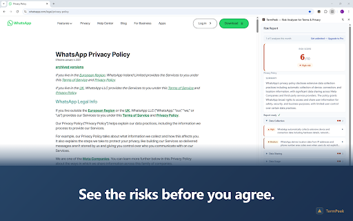 TermPeek — Risk Analyzer for Terms & Privacy :: Risk scores for any Terms of Service, privacy policy, or contract — explained in seconds, before you click Accept.
