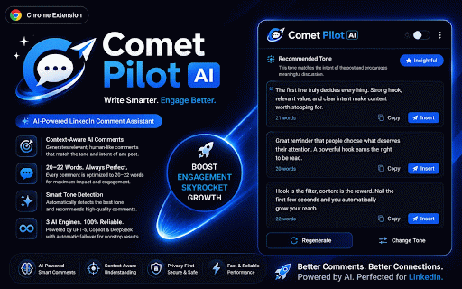 CommentPilot AI - LinkedIn Comment Assistant :: Analyze LinkedIn posts and generate natural, human-like comment drafts in multiple tones using advanced AI API failover.