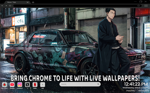 Suguru Geto Nissan Skyline Live Wallpaper :: One of the most epic anime car live wallpapers for Chrome – featuring Suguru Geto with Nissan Skyline power.