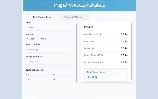 CalPal Nutrition Calculator :: Professional nutrition calculator for healthcare professionals to calculate calorie and macronutrient requirements