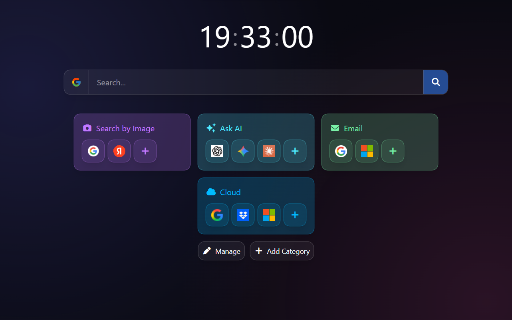 New Tab X :: A customizable New Tab with shortcuts, search, clock, weather, and more.