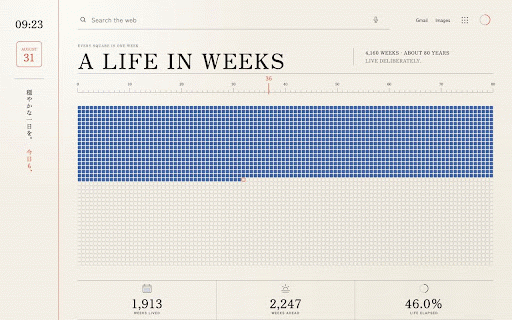 Your Life in Weeks :: A calm life-in-weeks calendar and private, focused search experience for every new tab.