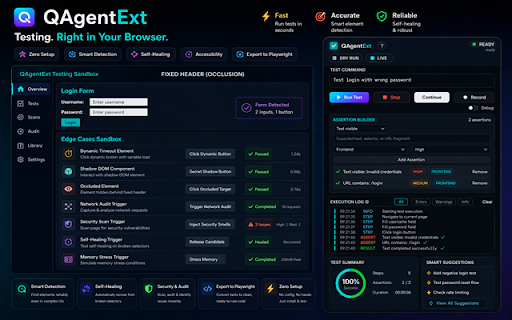 QAgentExt - QA Testing Agent :: Run guided QA checks, failure triage, and bug replay packs on live web pages from the Chrome side panel.