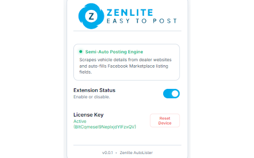 Zenlite AutoLister :: Scrapes vehicle details from dealer websites and auto-fills Facebook Marketplace listing fields.