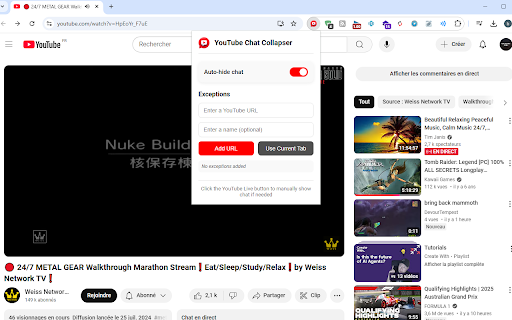 YouTube Live Chat Auto-Collapser :: Automatically hides the chat on YouTube live streams with customizable options