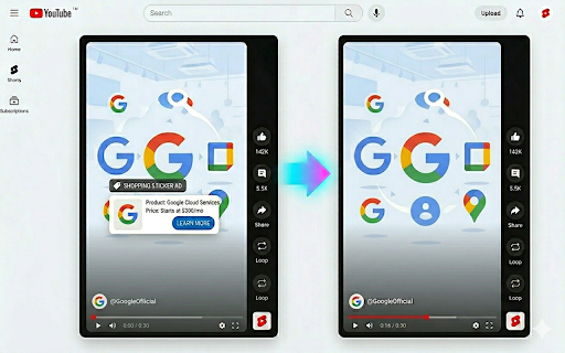 Remove YouTube Shorts Shopping Stickers - Block Sticker Ad on YouTube :: Automatically removes Shopping Sticker overlays from YouTube Shorts videos.