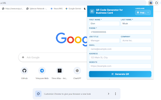 QR Code Generator for Business Card :: Create and generate QR code business cards with vCard format. Fast, easy QR business card creator for sharing contacts instantly.