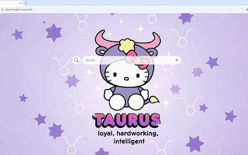 Taurus Hello Kitty Live Wallpaper :: Hello Kitty in adorable Taurus bull costume with zodiac stars on purple gradient background.