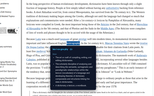 Wiktionary Dictionary :: Like Google Dictionary, but powered by the Wiktionary API. Double-click any word for definitions and pronunciation.