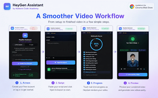 HeyGen Assistant by Kaleem Code Academy :: Productivity assistant for managing scripts, scenes, and creator workflows inside HeyGen by Kaleem Code Academy.