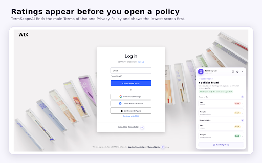 TermScopeAI :: Understand important risks in Terms of Use and Privacy Policies without leaving the page.