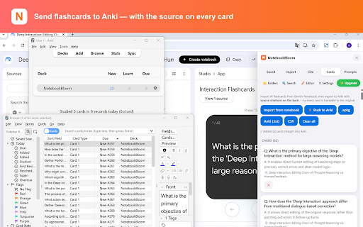 NotebookBloom for NotebookLM (Gemini Notebook) — Anki, Zotero & Search :: NotebookLM tools: export citations to Zotero/BibTeX, flashcards to Anki, and search locally indexed notebooks.