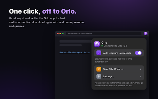 Orlo Download Manager :: Hand off downloads, links, and magnets to the Orlo app for fast, multi-connection downloading with pause, resume, and queues.