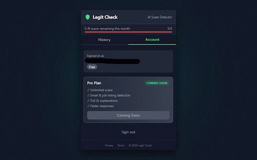 Legit Check - AI Scam & Phishing Detector :: Protect yourself from scams, phishing, and unsafe websites in real time with AI-powered web security and safe browsing analysis.