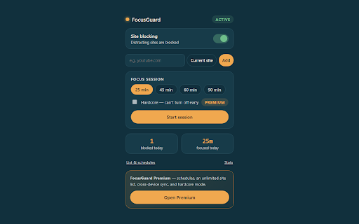 FocusGuard — Site Blocker & Focus Timer :: Block distracting sites, set schedules and productivity timers, and track your stats.