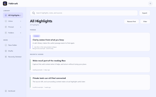 Foldmark: Save Highlights & Notes :: The fastest private way to save, annotate, and rediscover useful text from the web and AI chats.
