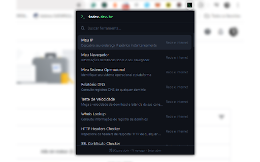 index.dev.br — Ferramentas Dev :: Acesse rapidamente as ferramentas do index.dev.br direto do navegador. Busca rápida para desenvolvedores.