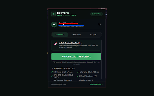 EdSteps Sync & Fill :: Premium autofill from your profile for university and admission portals by EdSteps.