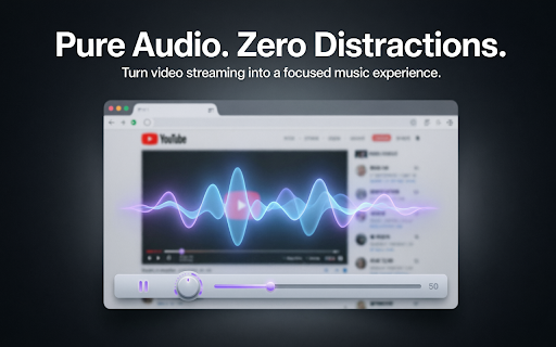 AudioOnly — YouTube Music Mode :: Overlay the YouTube video with a music visual and hide sidebar thumbnails for a distraction-free audio experience.