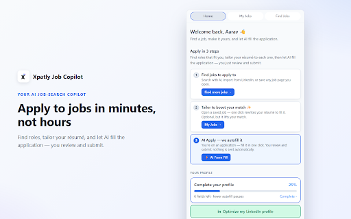 Xpatly Job Copilot :: AI-powered job application autofill - Apply to jobs in 60 seconds