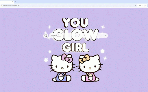 Hello Kitty - You Glow Girl Cute Live Wallpaper :: Hello Kitty duo with inspirational 'You Glow Girl' message on soft purple starry background.