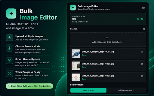 ChatGPT Bulk Image Editor :: Bulk edit ChatGPT images using one prompt or custom prompts for each image.