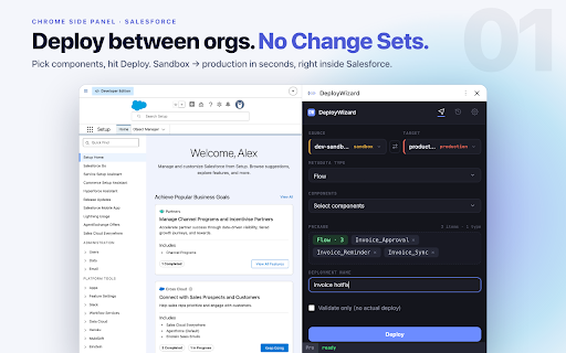 DeployWizard :: Deploy Salesforce metadata between orgs in a few clicks from a side panel.