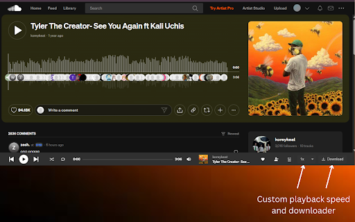 SoundCloud Downloader And Playback Speed :: Adds playback speed and download controls directly into the SoundCloud player.