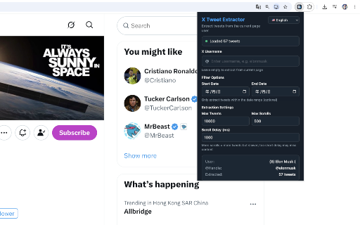 X Tweet Extractor :: Extract visible tweets from X (Twitter) user profiles and export to JSON or CSV. For personal data backup use only.