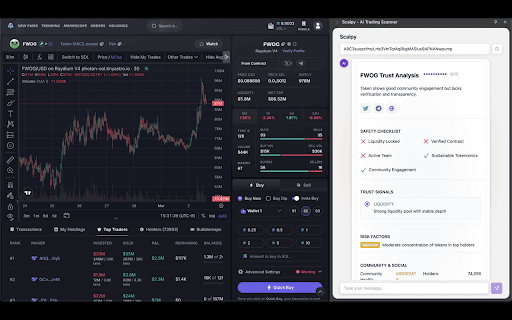 Scalpy - AI Trading Scanner :: AI-powered trading assistant for cryptocurrency analysis. Scan tokens for trust score, liquidity, holders, and more.