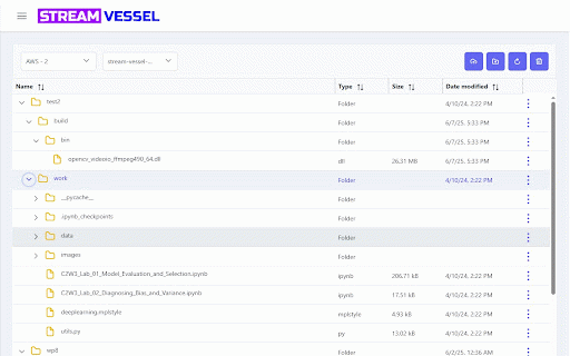 Stream Vessel — S3 Browser & Cloud Storage Explorer :: S3 browser and file explorer for any S3-compatible storage. Browse, upload, download, view, and manage files.