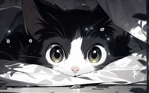 Anime Kitten Live Wallpaper - Cute Cat Wallpaper :: A cute cat wallpaper peeking out from under a blanket. Animated HD anime cat wallpaper for every new tab.