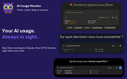 AI usage Monitor :: Tracks usage on Claude, Gemini and ChatGPT (Usage quotas)