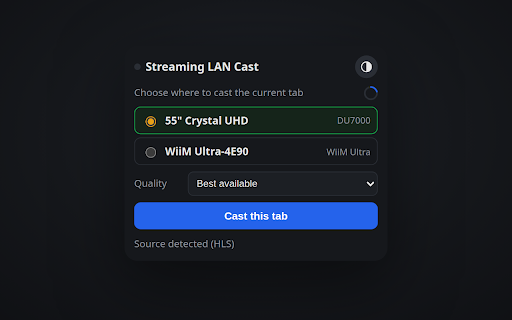 Streaming LAN Cast :: Cast the current tab's stream to a DLNA or Google Cast device on your local network.