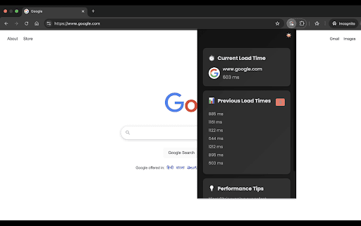 Website Load Time Checker :: Displays the load time of the current webpage and provides performance tips.