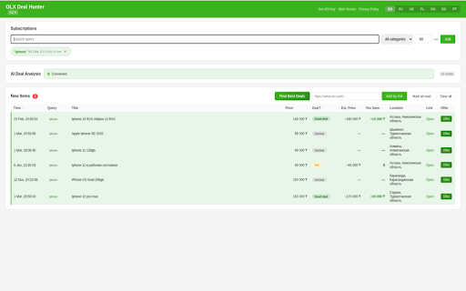 OLX Deal Hunter :: AI-powered deal finder for OLX — monitor listings, analyze prices, and negotiate smarter with AI assistance