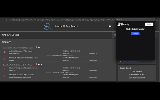 Basis GDS Extractor :: Extension for Travel Agents to get GDS codes from ITA Matrix Flights. Powered by Basis.