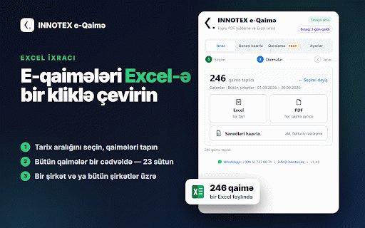 INNOTEX e-Qaimə :: E-qaimələrin toplu Excel-ə ixracı və PDF yüklənməsi. Hesab-faktura, akt və qiymət razılaşması hazırlayan mühasibatlıq aləti.