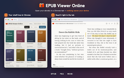 EPUB Viewer Online :: Open ebooks with EPUB Viewer Online. Use an epub web reader in Chrome with local search, themes, notes, highlights and bookmarks.