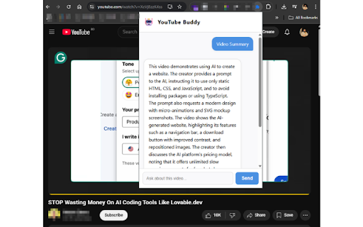 YouTube-Buddy :: YouTube-Buddy helps you understand YouTube videos without watching the whole thing. It gets the transcript of the video and lets…