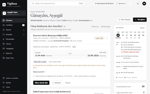 Vigilium Avukat Asistanı :: UYAP ve UETS ile çalışır: dosya, evrak, tebligat ve duruşmalarınızı takip eder; son günleri hesaplar ve hatırlatır.