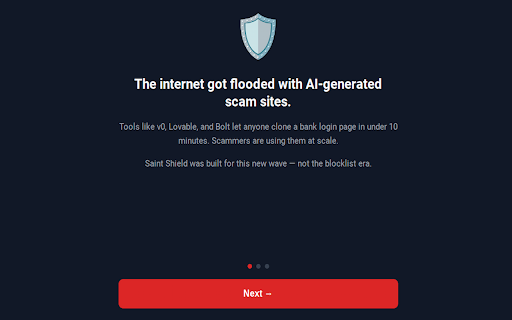 Saint Shield :: Block AI-generated scam sites. Built for the age of AI clones.
