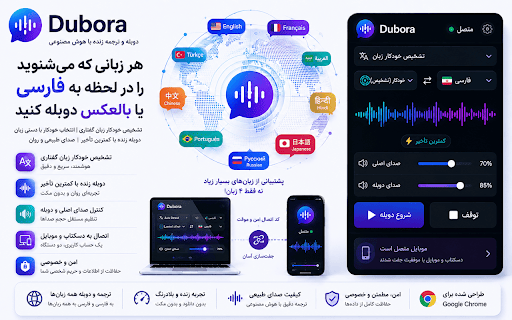 Dubora - Live Multilingual Dubbing :: Live bidirectional multilingual voice dubbing between Persian and major world languages, with automatic language detection.