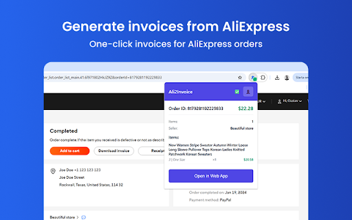 Ali2Invoice - Download AliExpress Invoice :: One-click PDF invoices for AliExpress orders