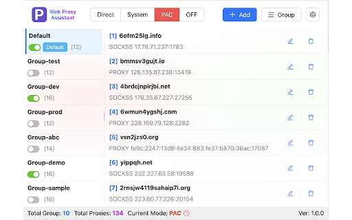 Web Proxy Assistant :: A powerful browser proxy assistant supporting group management and both IPv4 and IPv6 connectivity