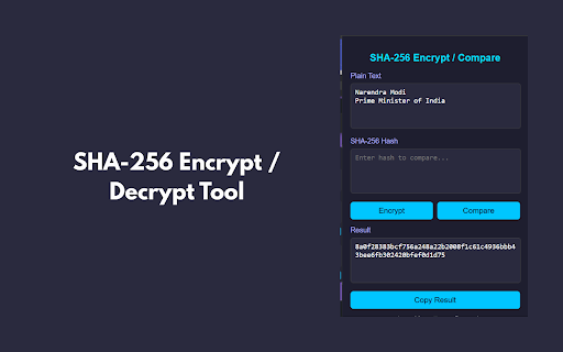 SHA-256 Encrypt / Decrypt Tool :: Encrypt text to SHA-256 and compare hashes.