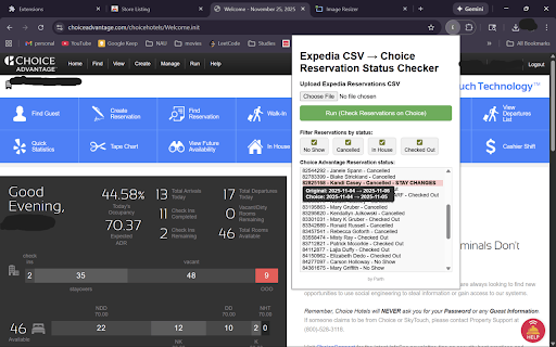Expedia → Choice Advantage Reservation Validator :: Helps during Reconciliation, check all the Reservation from expedia in choice advantage.