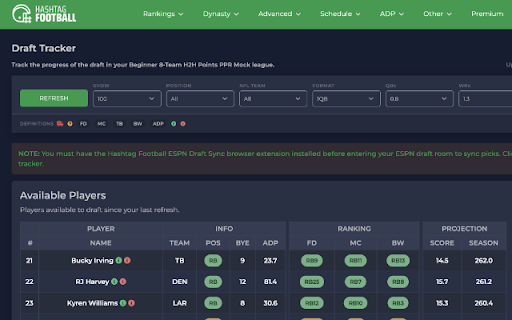 Draft Sync :: Captures ESPN fantasy football draft picks and sends them to Hashtag Football for live draft tracking.